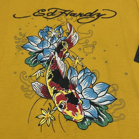 Ed Hardy Tops - Ed Hardy Mustard Graphic Tee XL NWT
